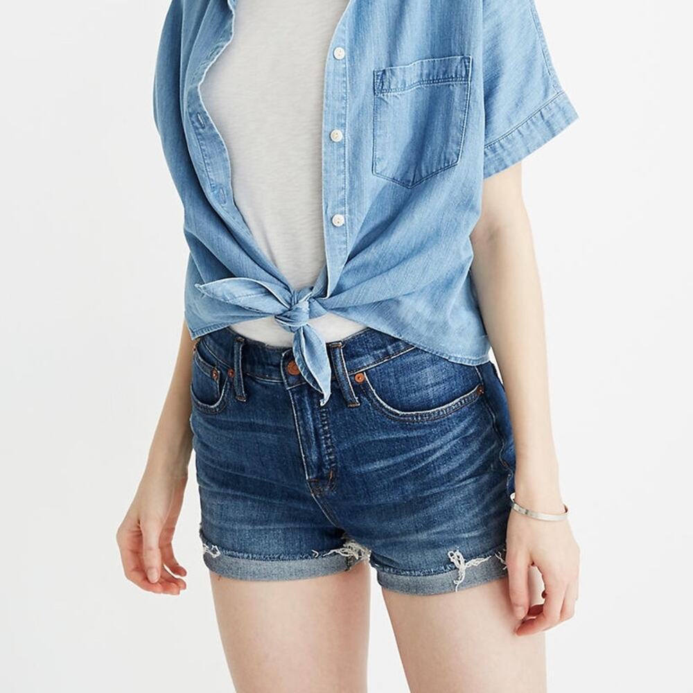 Madewell High Rise Medium Wash Cut Off Denim Shorts Size 25